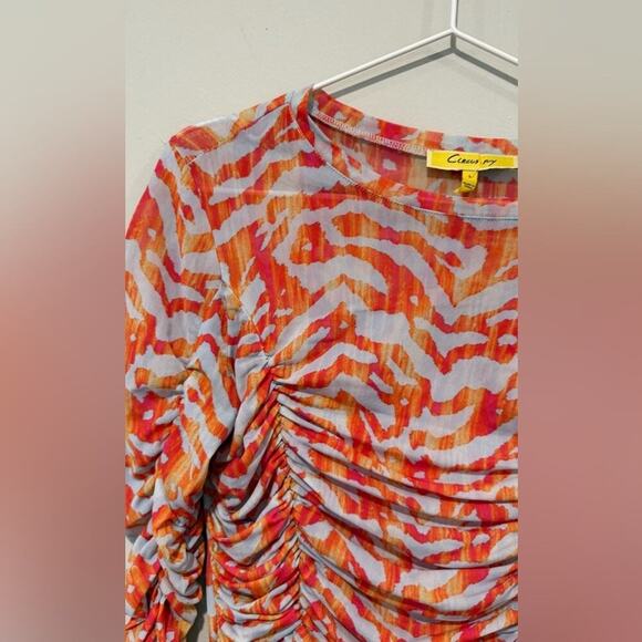 Circus NY Women’s small Dusk Blue Electric Zebra Ruched Long Sleeve Top 1728 - Picture 3 of 10